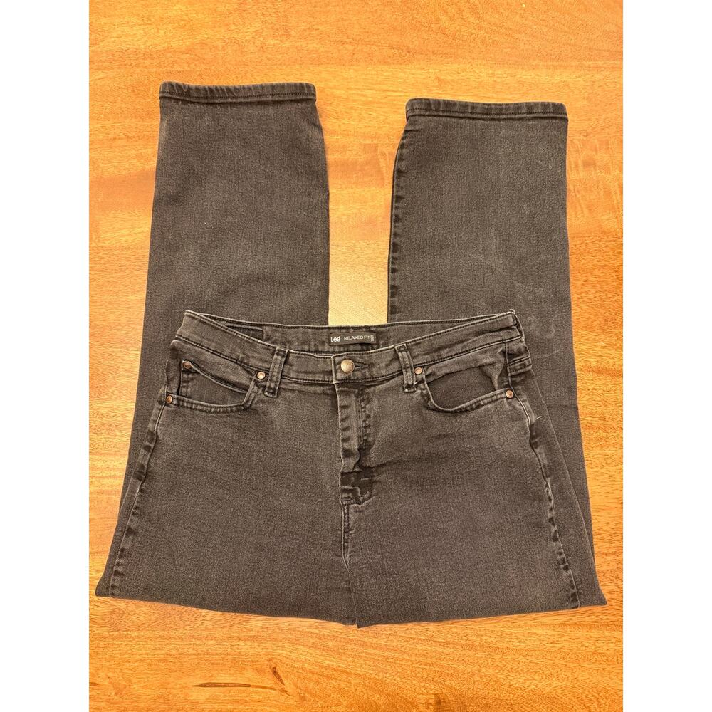 Lee Relaxed Fit Jeans 12 Short Black Stretch Denim Mid Rise Straight Leg 90s Y2K